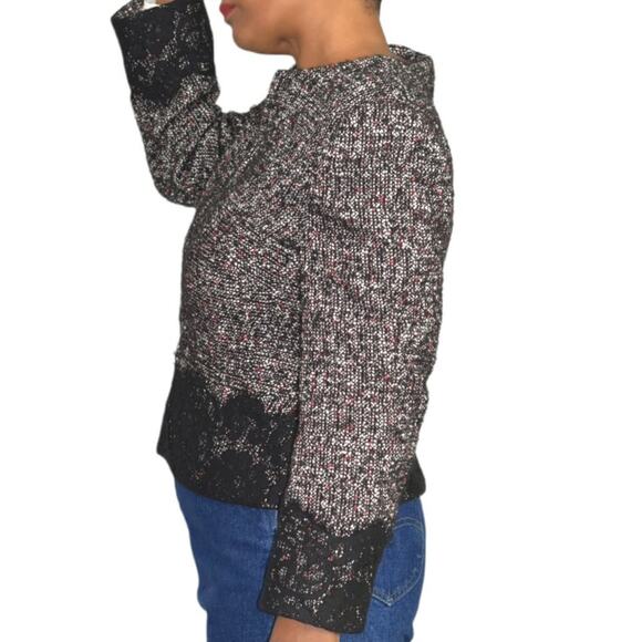 Karen Millen Tweed Jacket Lace Trim Suit Blazer Black Classic Textured Size 10 - Picture 4 of 15